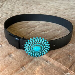 Aimee Lynn Turquoise/Silver Black Leather Belt M